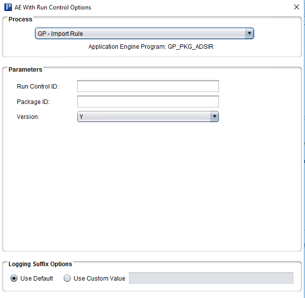 AE With Run Control Options Showing GP-Import Rule