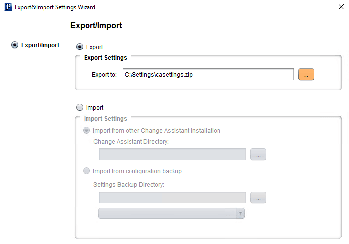 &Export&Import Settings Wizard - Export/Import page