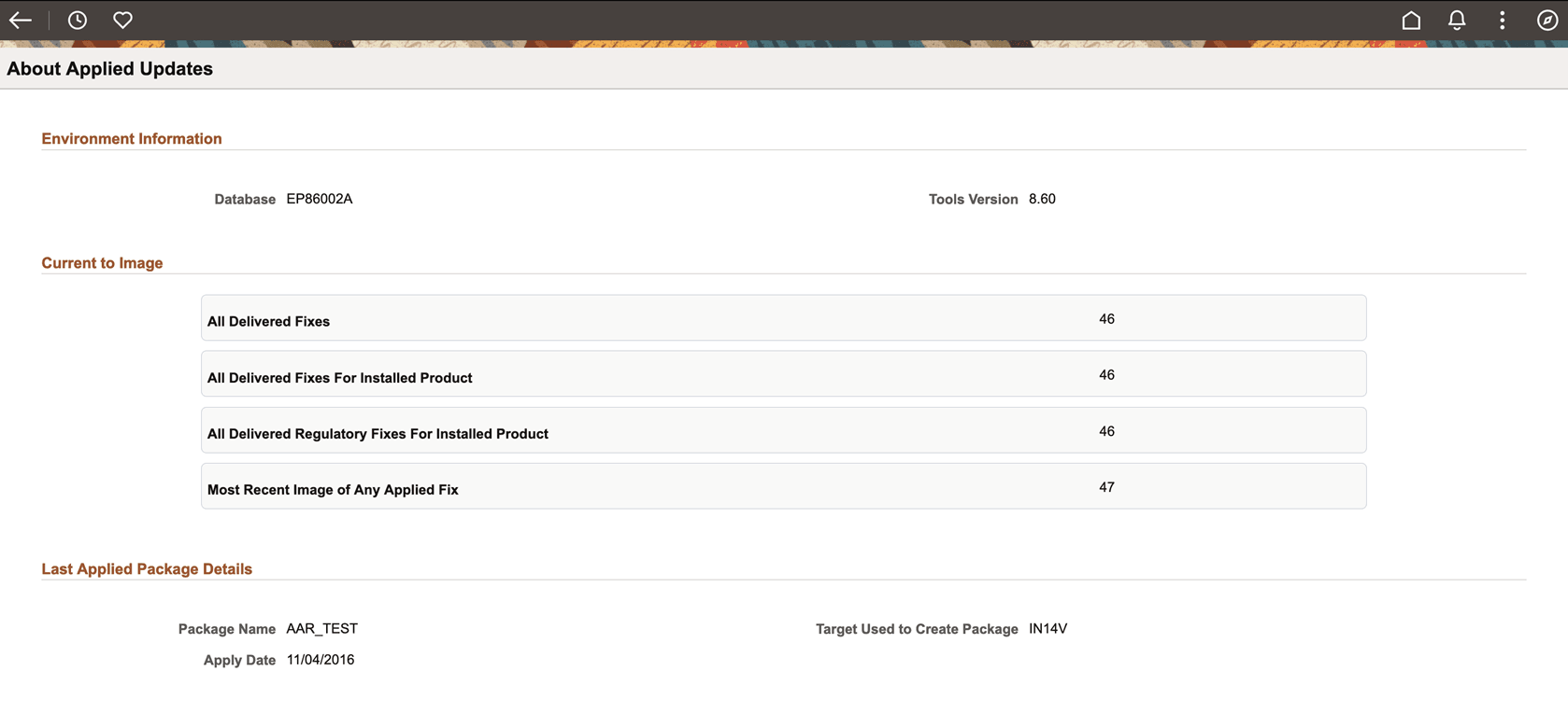 About Applied Updates page