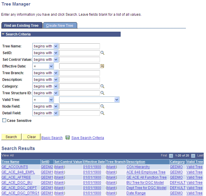 Tree Manager search page