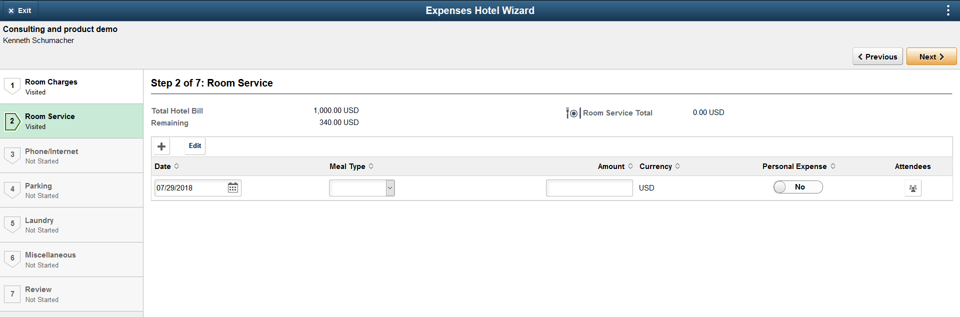 Expenses Hotel Wizard activity guide