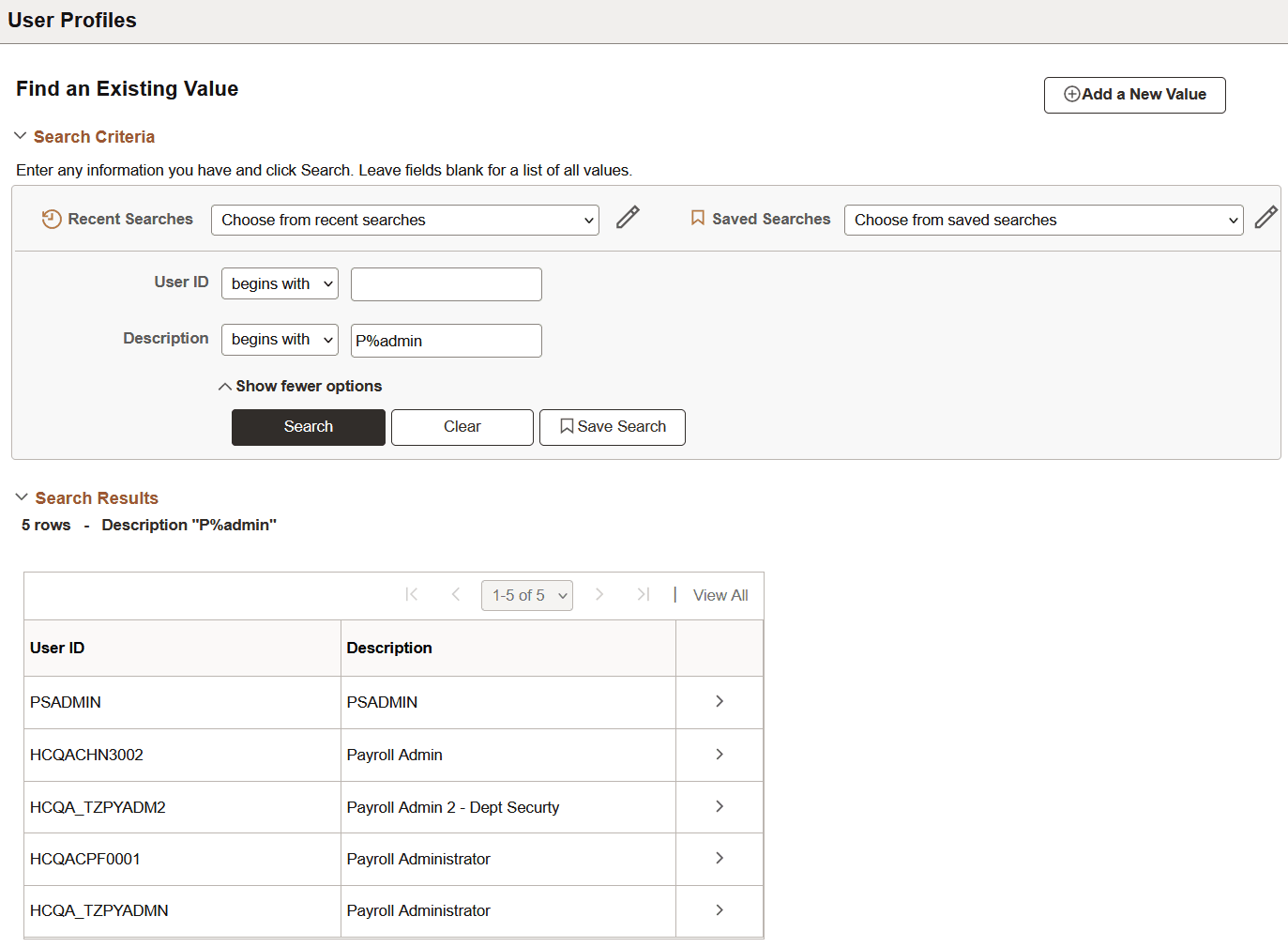 Example of using wildcard characters on a search page
