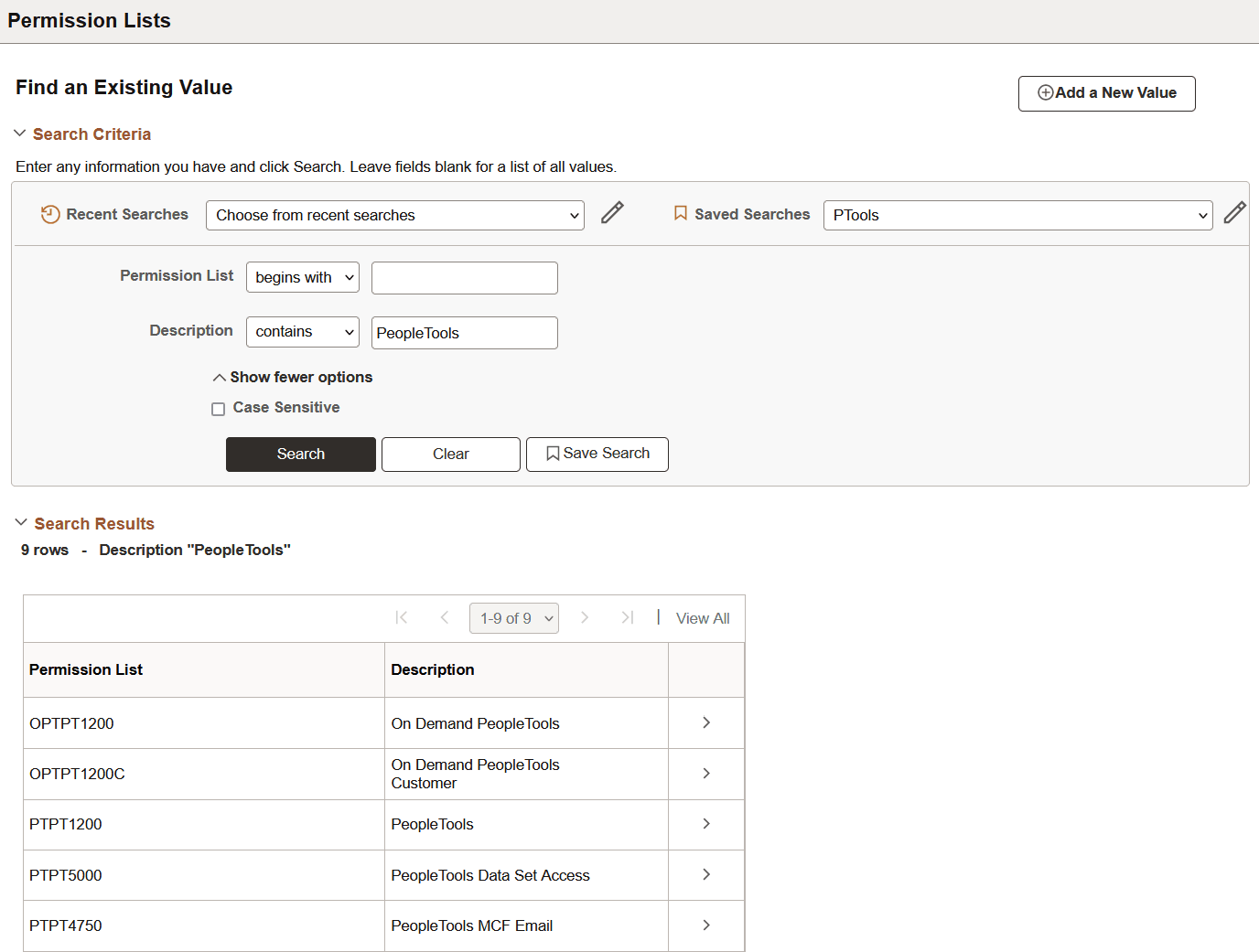 Advanced Search page showing the PTools saved search