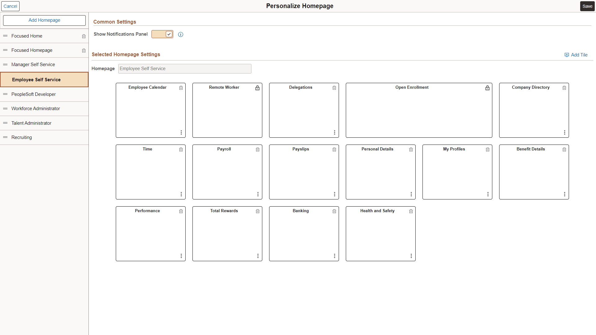 Personalize Homepage page