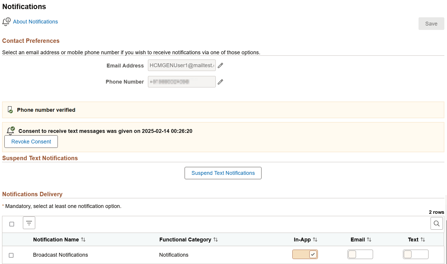 Notifications page: After personalization