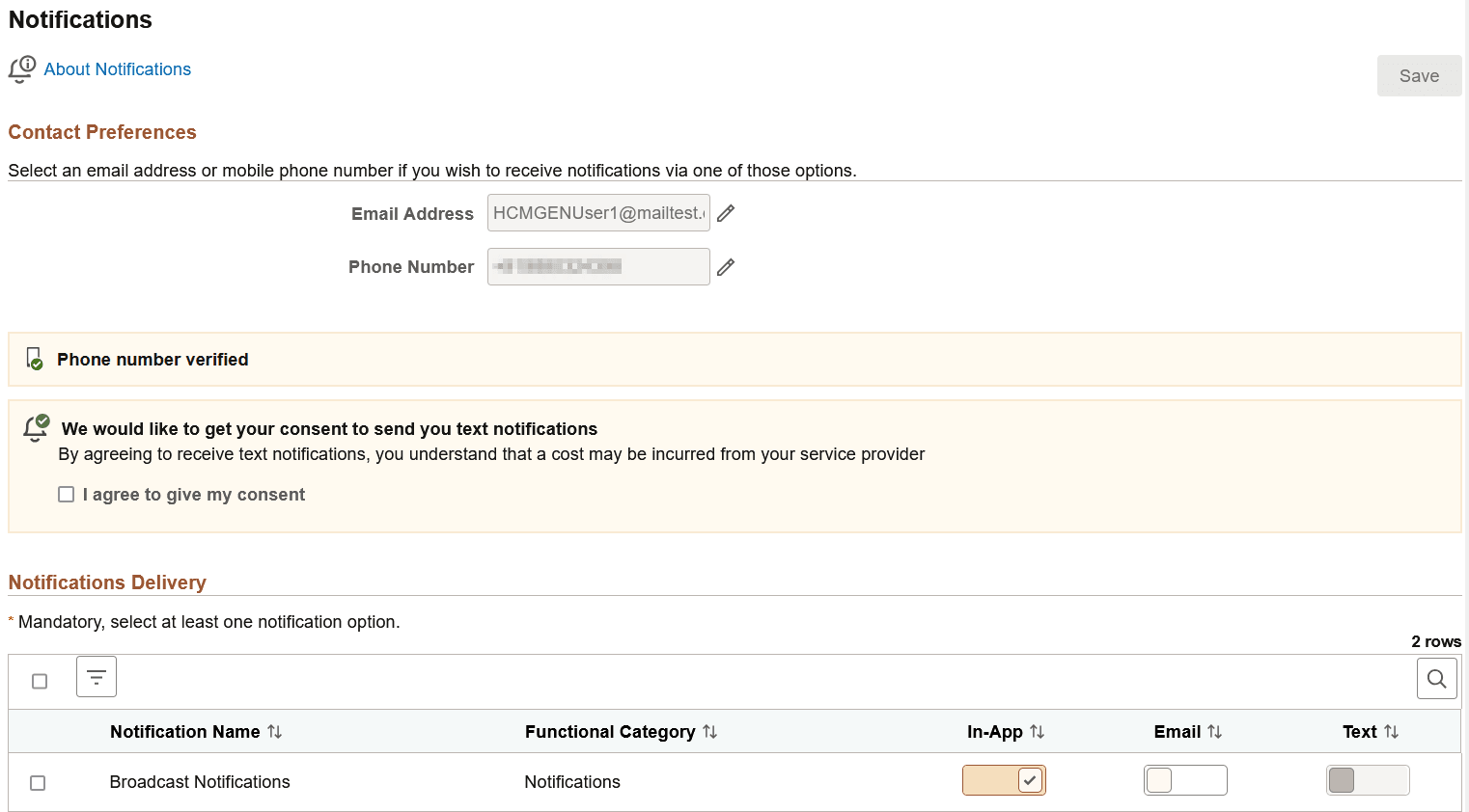 Notifications page: Before personalization