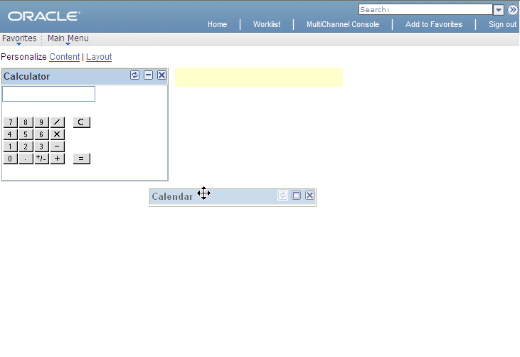 Example of dragging the Calendar pagelet to change the homepage layout