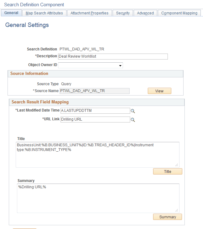 Search Definition-General Settings