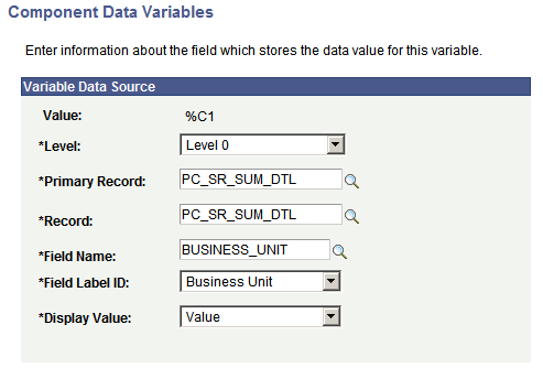 Component Data Variables page