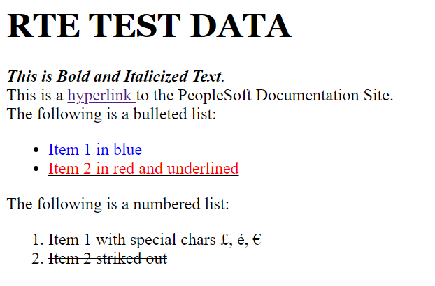PDF output displaying RTE text