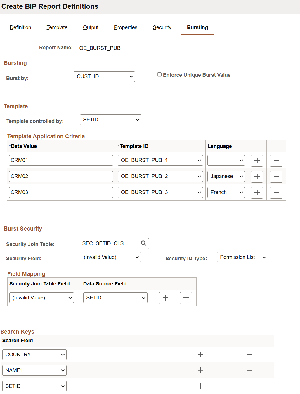 Create BIP Report Definitions-Bursting page