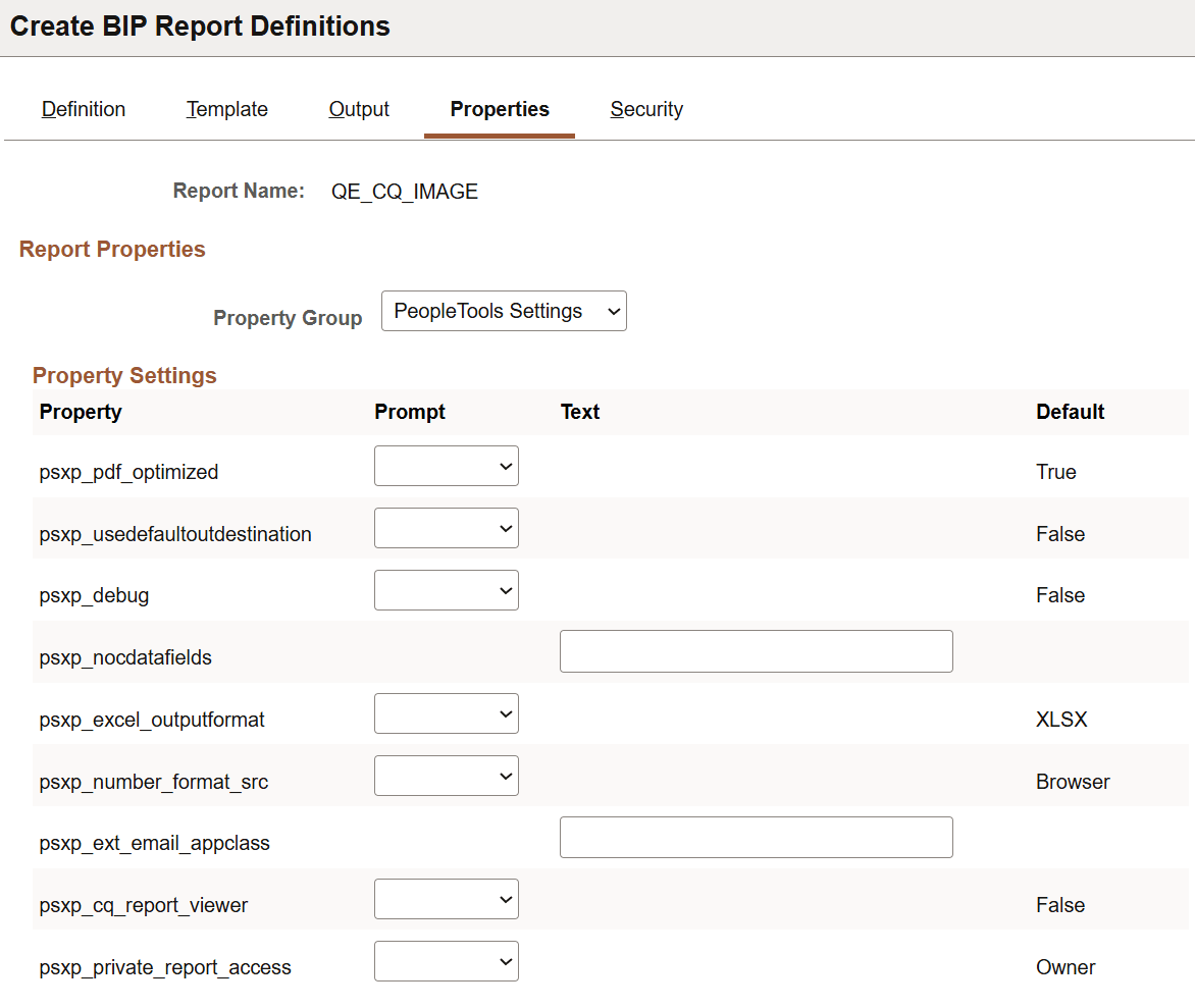Create BIP Report Definitions- Properties page