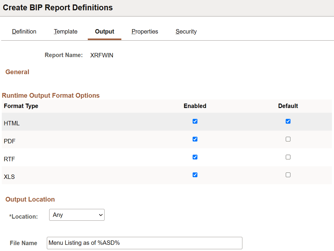 Create BIP Report Definitions-Output page (RTF template)