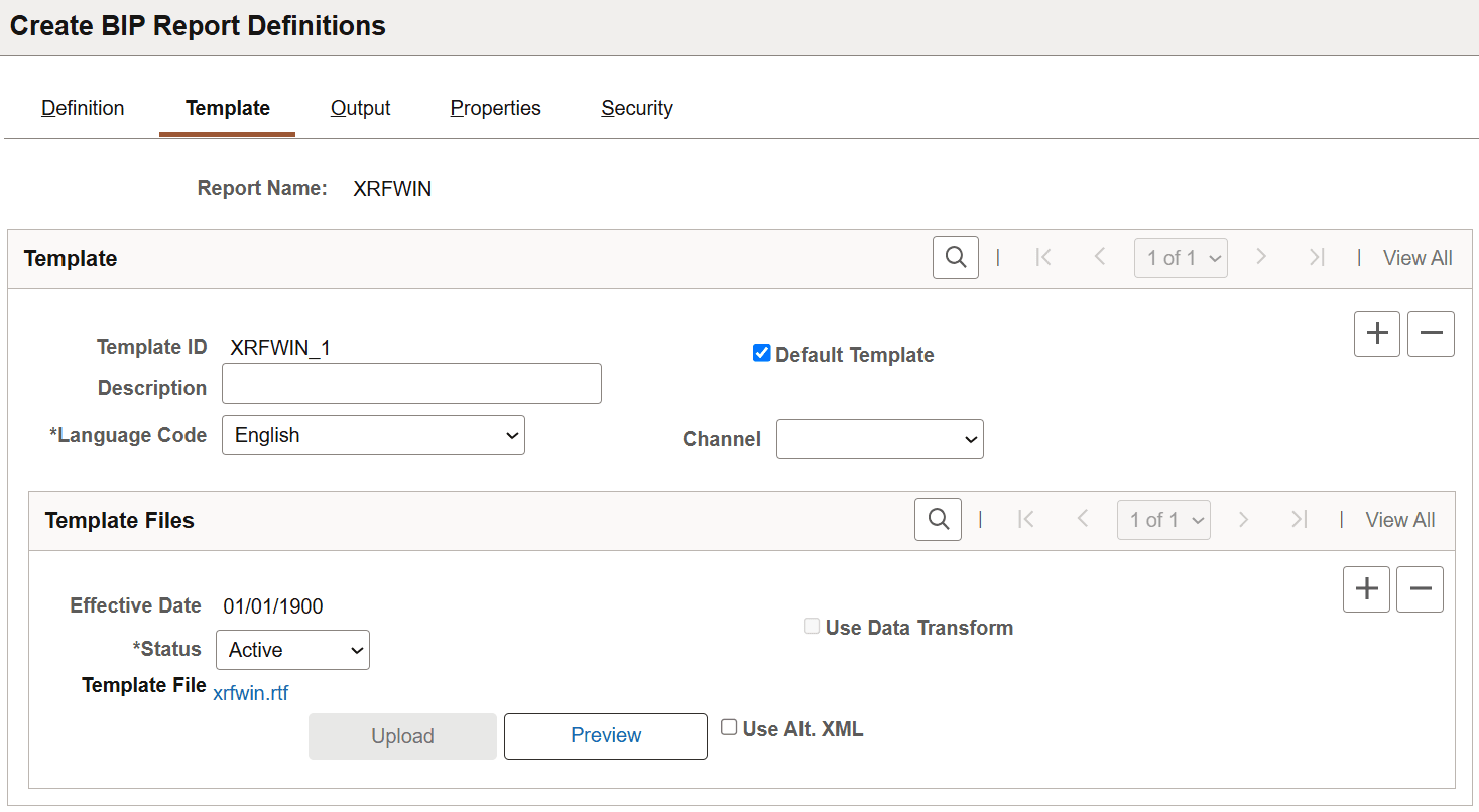 Report Definition-Template page (RTF template)