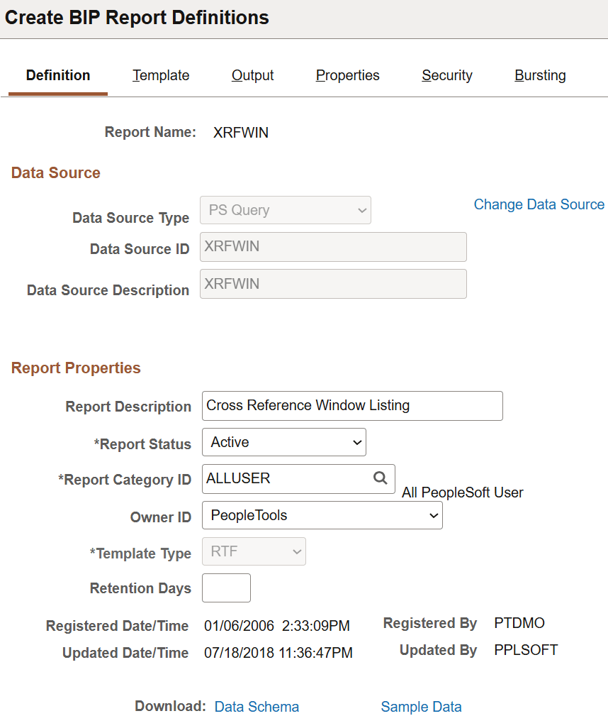 Report Definition - Definition page