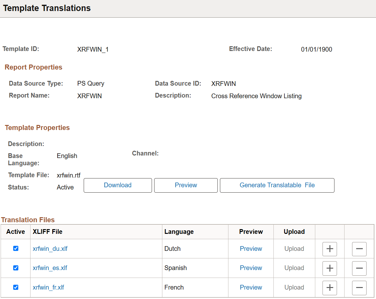 Template Translations page