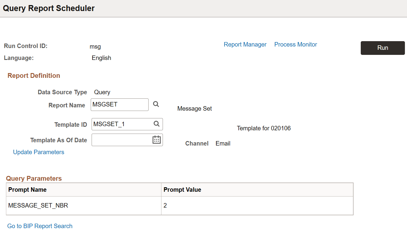 Query Report Scheduler page