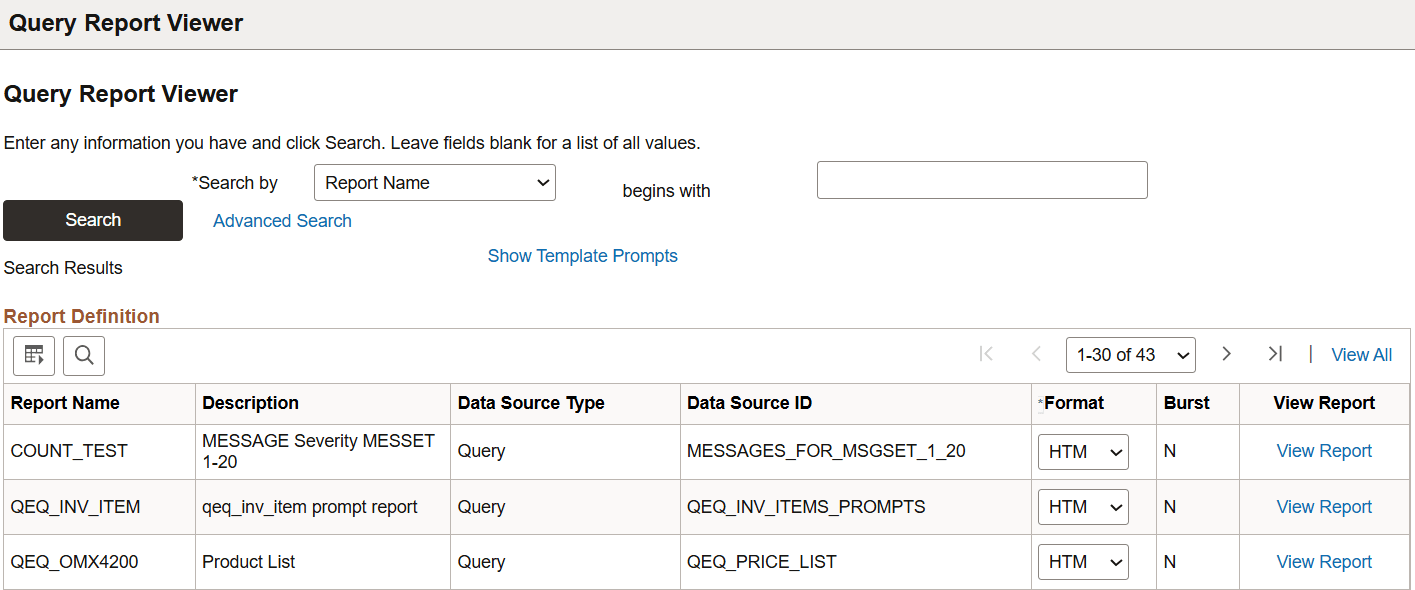 Query Report Viewer page