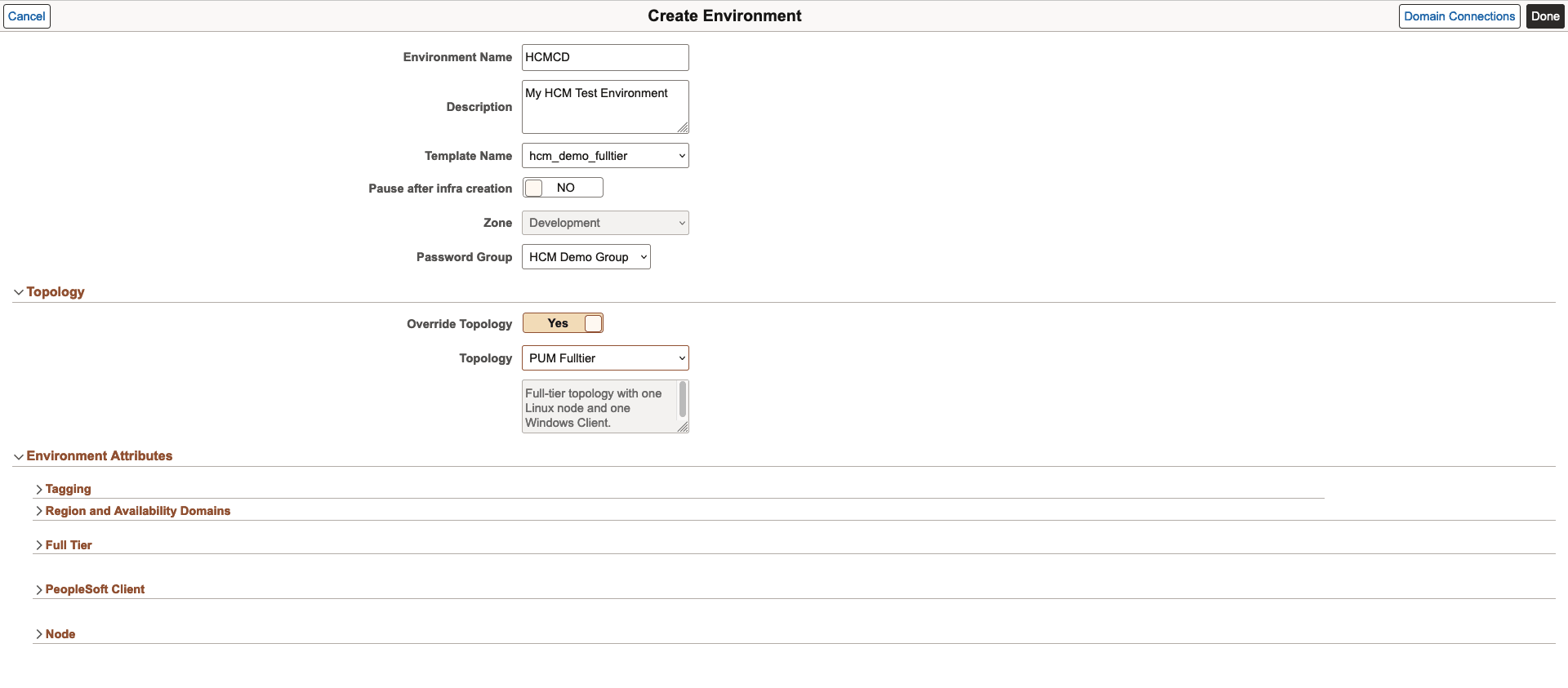 Create Environment - Override Topology field