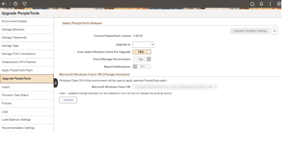 Upgrade PeopleTools page