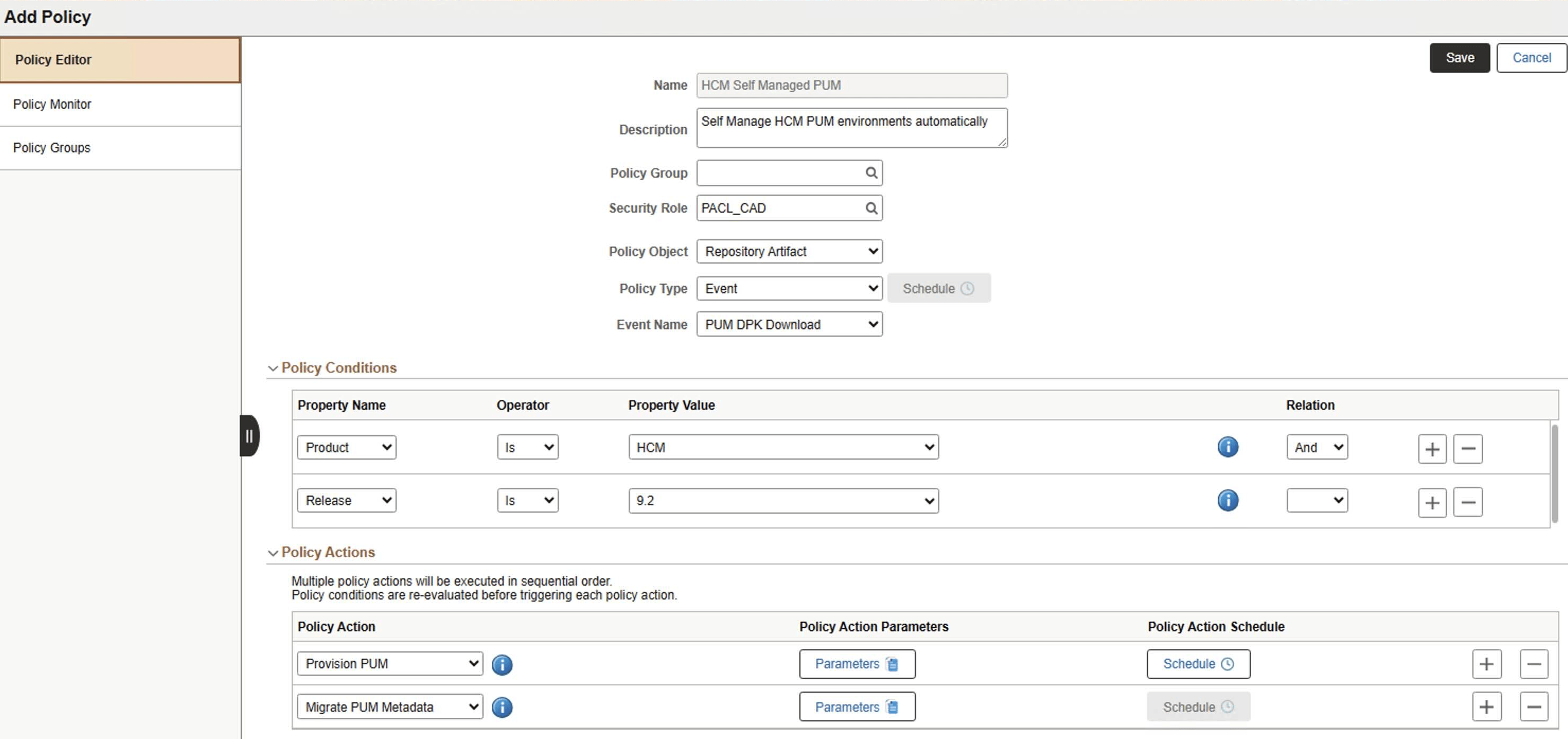 Policy Editor page