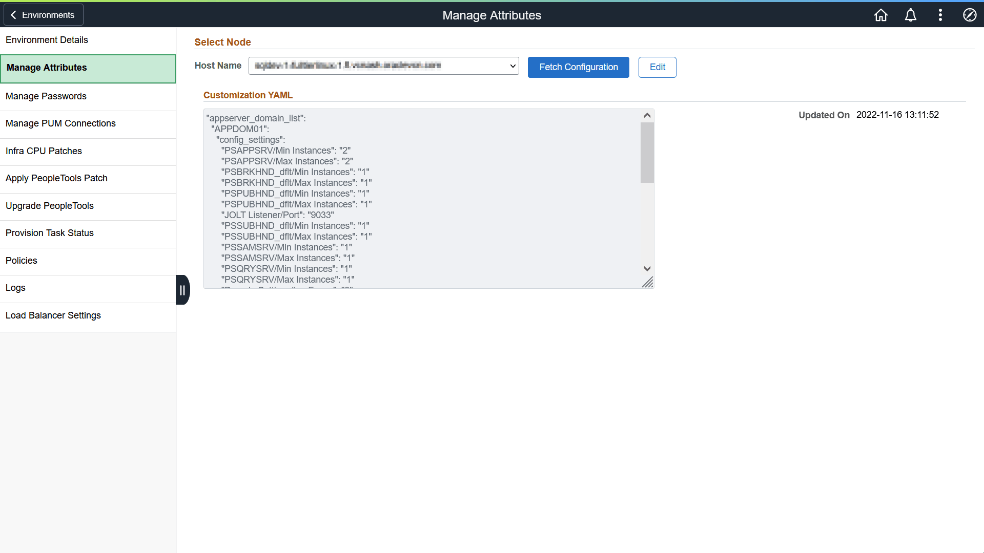 Manage Attributes page