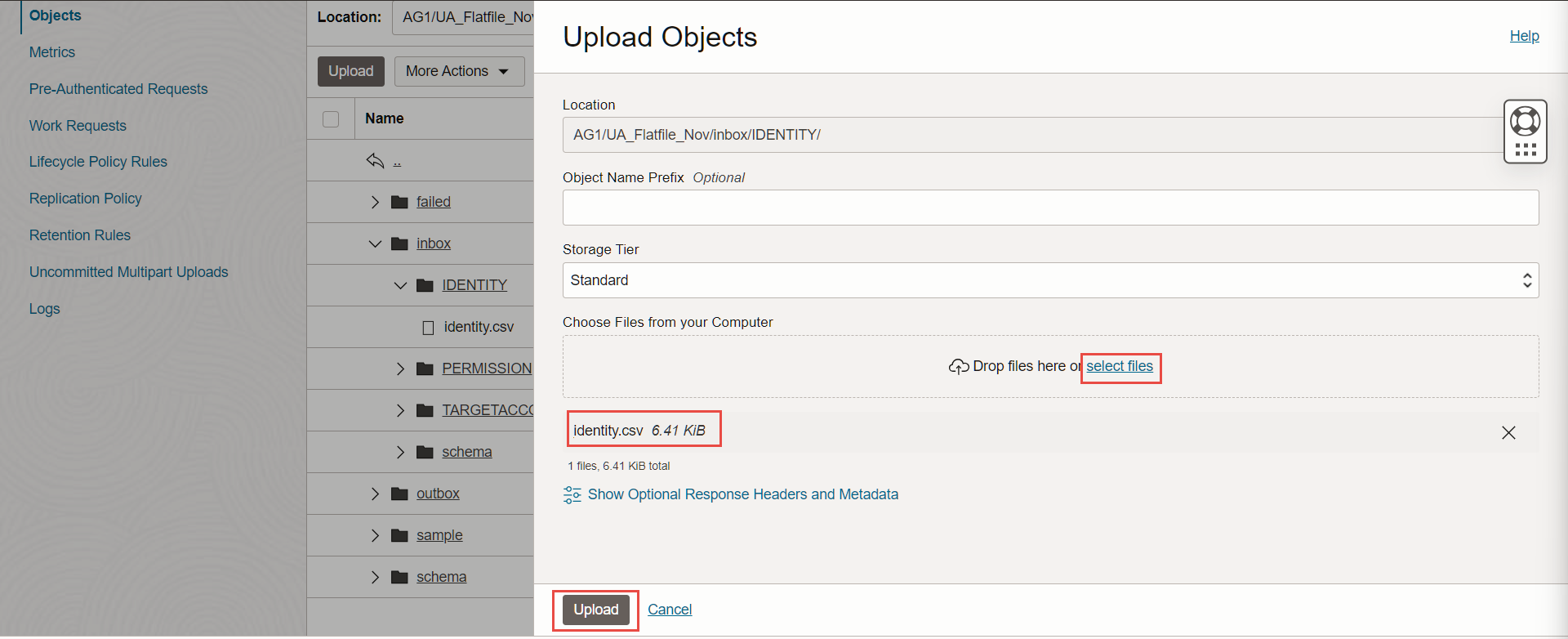 「アイデンティティ・ファイルのアップロード」画面