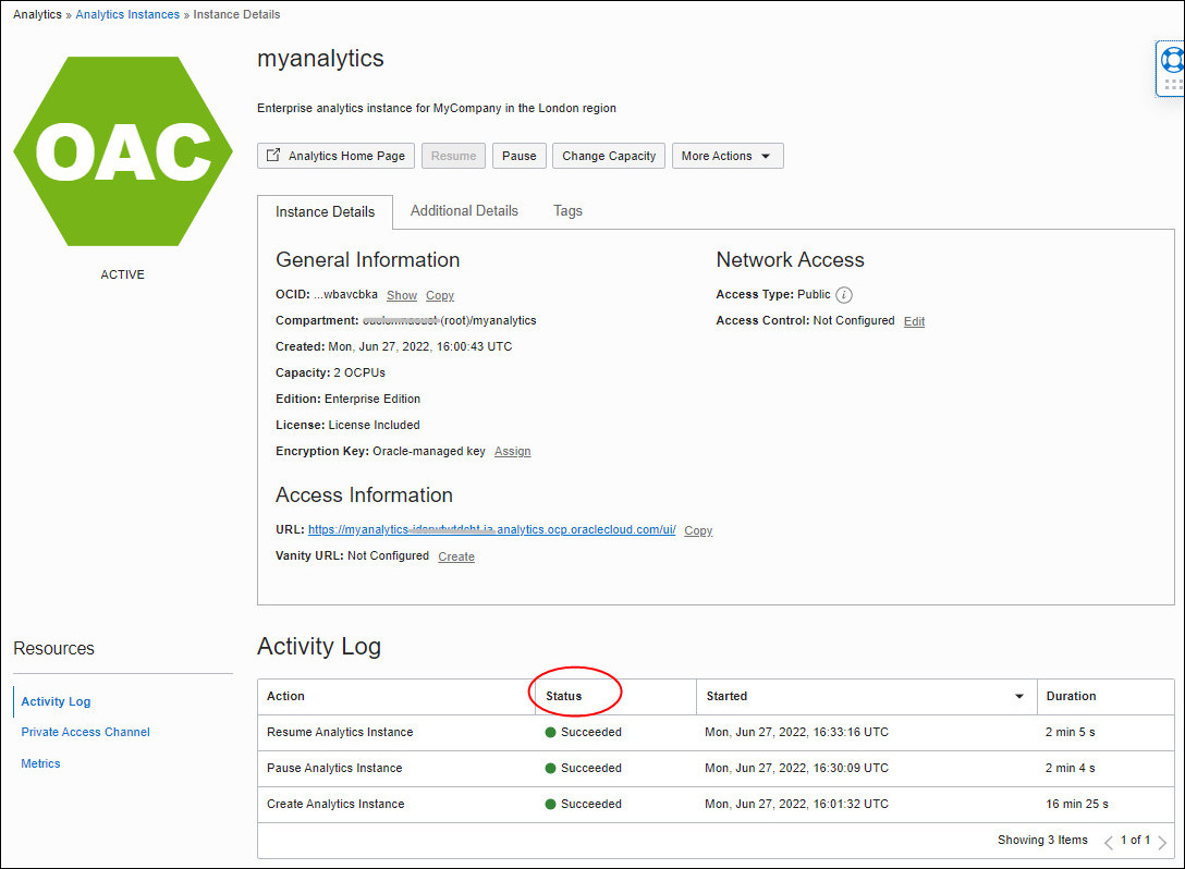 console_oac_status2.jpgの説明は以下のとおりです