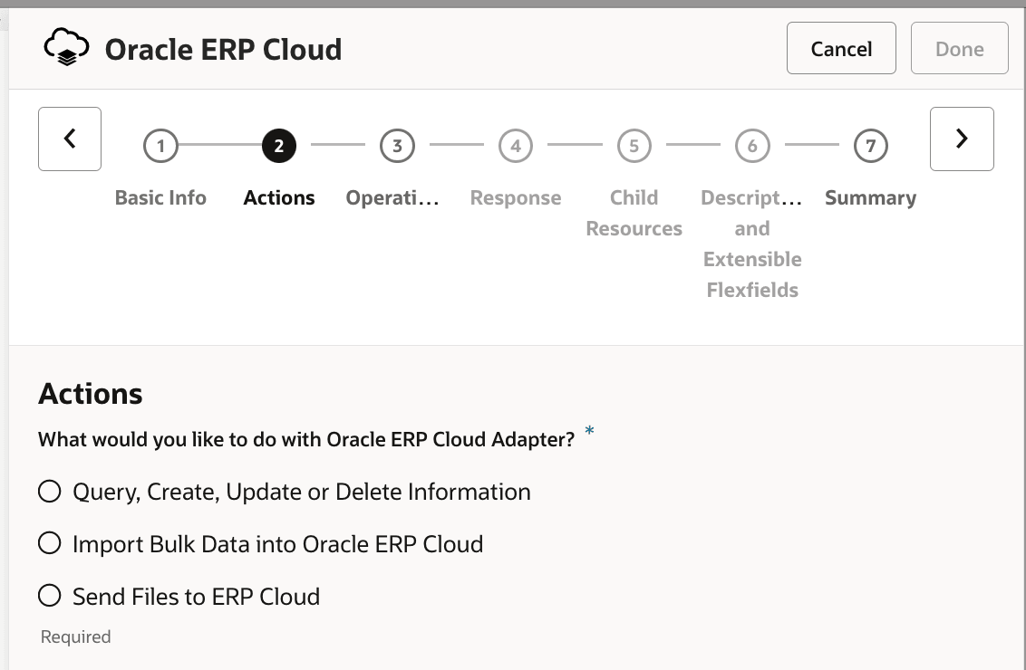 Oracle Integrationでのアクションの構成 Oracle Integrationでのアクションの構成