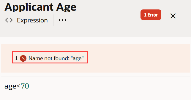The image shows the Name Not Found error in an Expression decision. The image shows the Name Not Found error in an Expression decision.