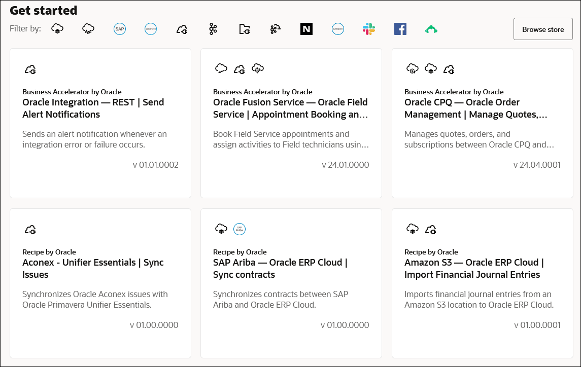 ホーム・ページのレシピ/アクセラレータ・セクションの使用