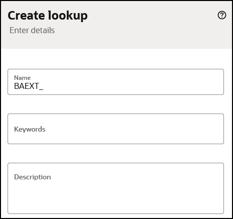「参照の作成」パネルには、「名前」、「キーワード」および「摘要」のフィールドが表示されます。