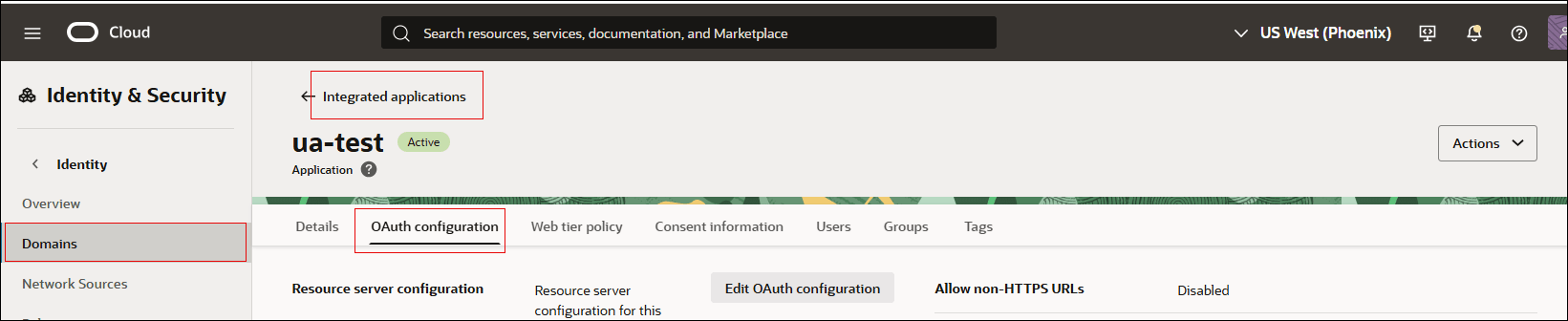 「統合アプリケーション」タブの選択