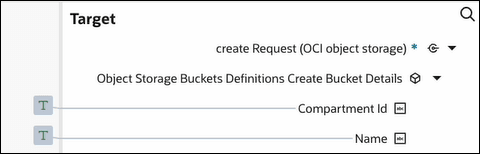 ターゲット列には、コンパートメントIDおよび名前要素が表示されます。 どちらの要素にも、式ビルダーで定義されていることを示すTアイコンがあります。 