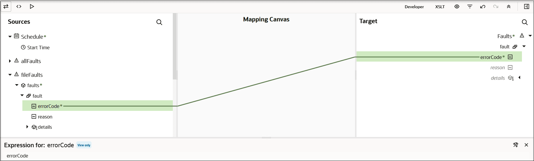 ソースのerrorCode要素は、ターゲットのerrorCode要素にマップされます。