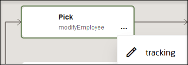 トラッキング・オプションを表示するために、ピック処理の処理メニューが選択されています。