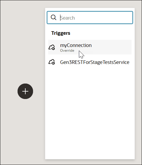 統合キャンバスにトリガー・リストが表示されます。 ローカル接続が選択されています。 統合キャンバスにトリガー・リストが表示されます。 ローカル接続が選択されています。