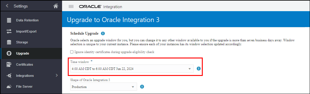 アップグレード・ページで強調表示された「アップグレード」ウィンドウ