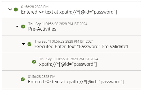 アクティビティ・ストリームのエントリが完全に展開され、「テキストの入力」アクションでロボットが完了したすべてのタスクが表示されます アクティビティ・ストリームのエントリが完全に展開され、「テキストの入力」アクションでロボットが完了したすべてのタスクが表示されます