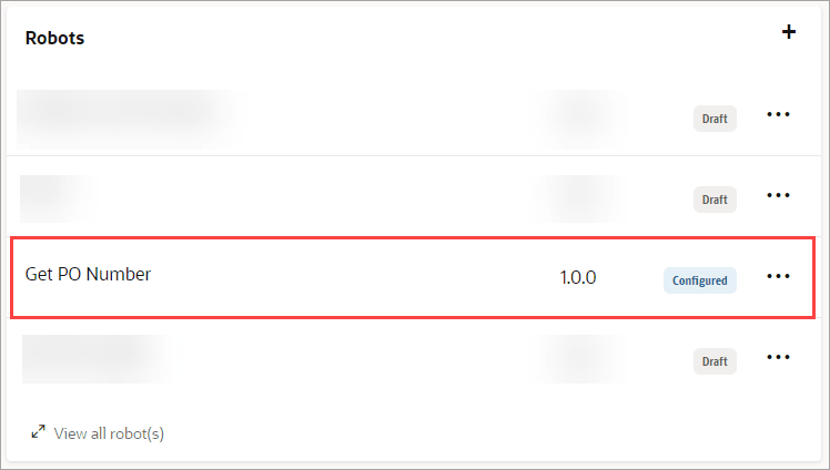 ロボットには「Robots」ボックスに「Configured」バッジがあります ロボットには「Robots」ボックスに「Configured」バッジがあります