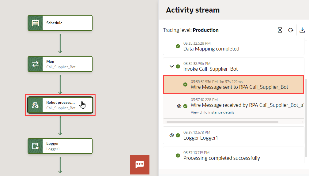 マウスは、ロボットを呼び出すためのロボット・プロセス自動化アクションを指します。 ストリームでは、ロボットを呼び出すためのレコードが強調表示されます。 マウスは、ロボットを呼び出すためのロボット・プロセス自動化アクションを指します。 ストリームでは、ロボットを呼び出すためのレコードが強調表示されます。