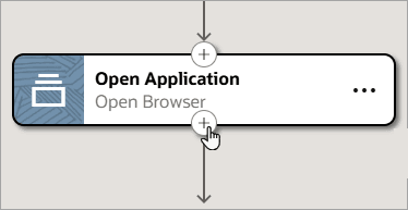 マウス・カーソルは、キャンバス内のアクションを指し、アクションを表す矩形の底部に表示されるプラス記号ボタンの上にカーソルを置きます。 現在のアクションの後にアクションを追加するためのプラス記号ボタンが矩形の上部にも表示されます。 