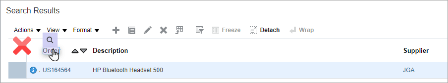 表ヘッダーは紫色で、その上に拡大レンズ・アイコンが表示されます