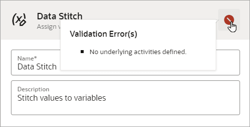 「検証エラー」ポップアップに、処理のエラーが表示されます
