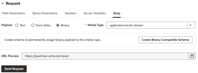 application/octet-streamのデフォルトのメディア・ストリーム・タイプで選択されたバイナリ・ペイロードを示すスクリーンショット application/octet-streamのデフォルトのメディア・ストリーム・タイプで選択されたバイナリ・ペイロードを示すスクリーンショット