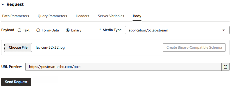 ペイロードのバイナリ・ファイルの選択に使用されるピッカーを示すスクリーンショット ペイロードのバイナリ・ファイルの選択に使用されるピッカーを示すスクリーンショット