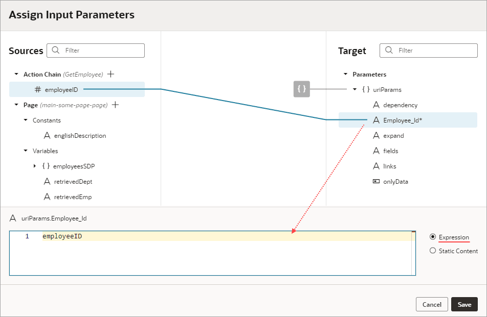 action-chain-map-inputparameters.pngの説明は以下のとおりです