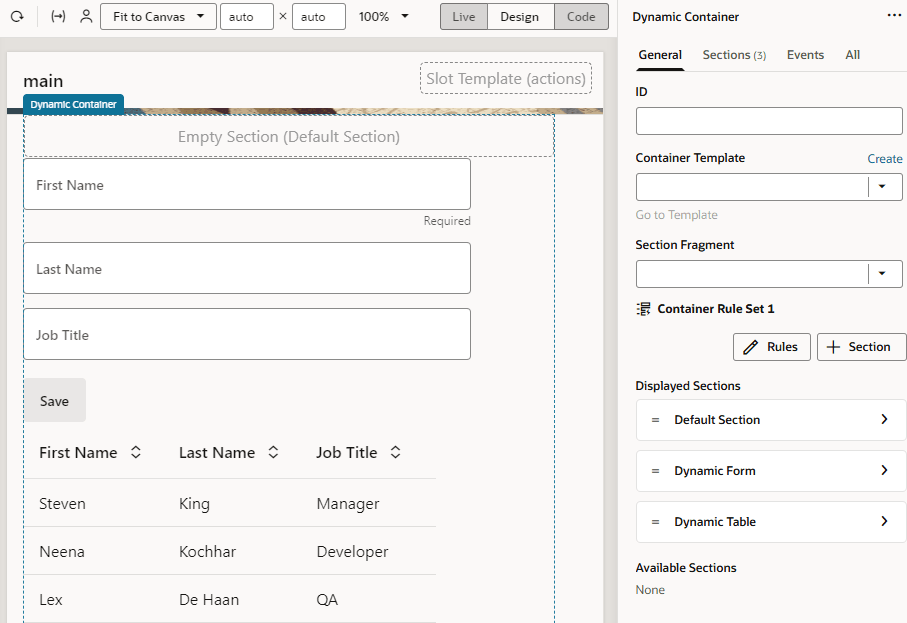 ページへの動的コンテナの追加