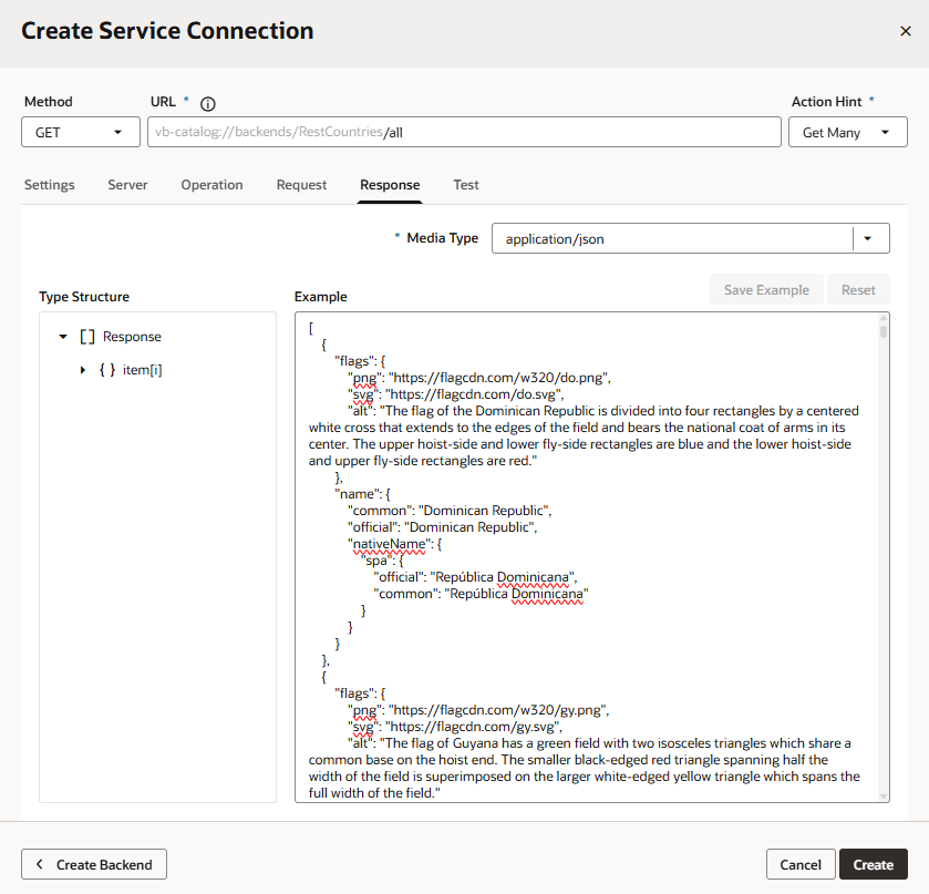 タイプ構造ビューを含む「サービス接続の作成」ページ タイプ構造ビューを含む「サービス接続の作成」ページ