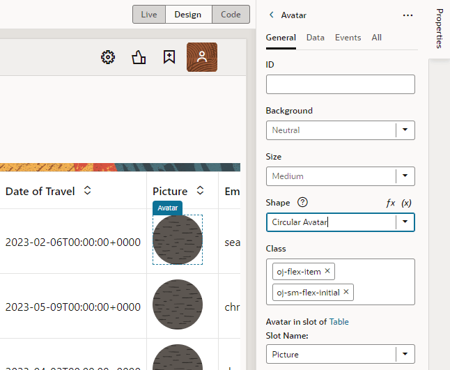 table-avatarproperties.pngの説明は以下のとおりです